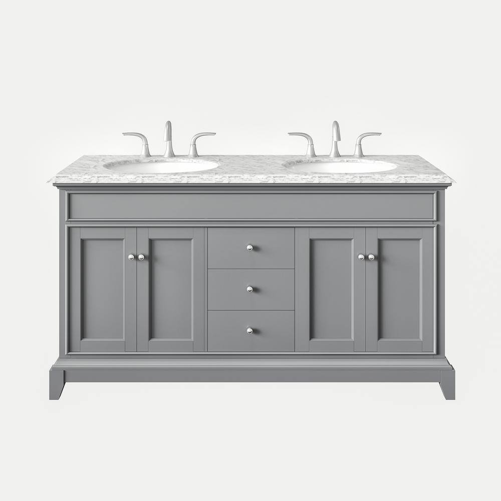 Eviva Elite Stamford 60 in. W x 24 in. D x 36 in. H Double Bath Vanity in Teak with Crema Marfil Marble Top
