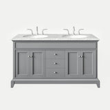 Eviva Elite Stamford 60 in. W x 24 in. D x 36 in. H Double Bath Vanity in Teak with Crema Marfil Marble Top