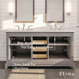 Eviva Elite Stamford 60 in. W x 24 in. D x 36 in. H Double Bath Vanity in Teak with Crema Marfil Marble Top