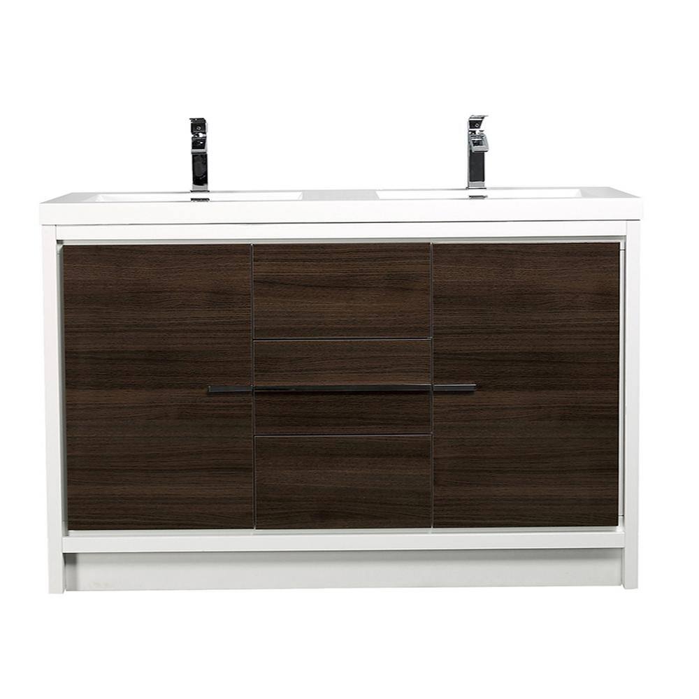 Eviva Grace 60 in. W x 20 in. D x 36 in. H Double Bathroom Vanity in Gray Oak with White Acrylic Top with White Sinks