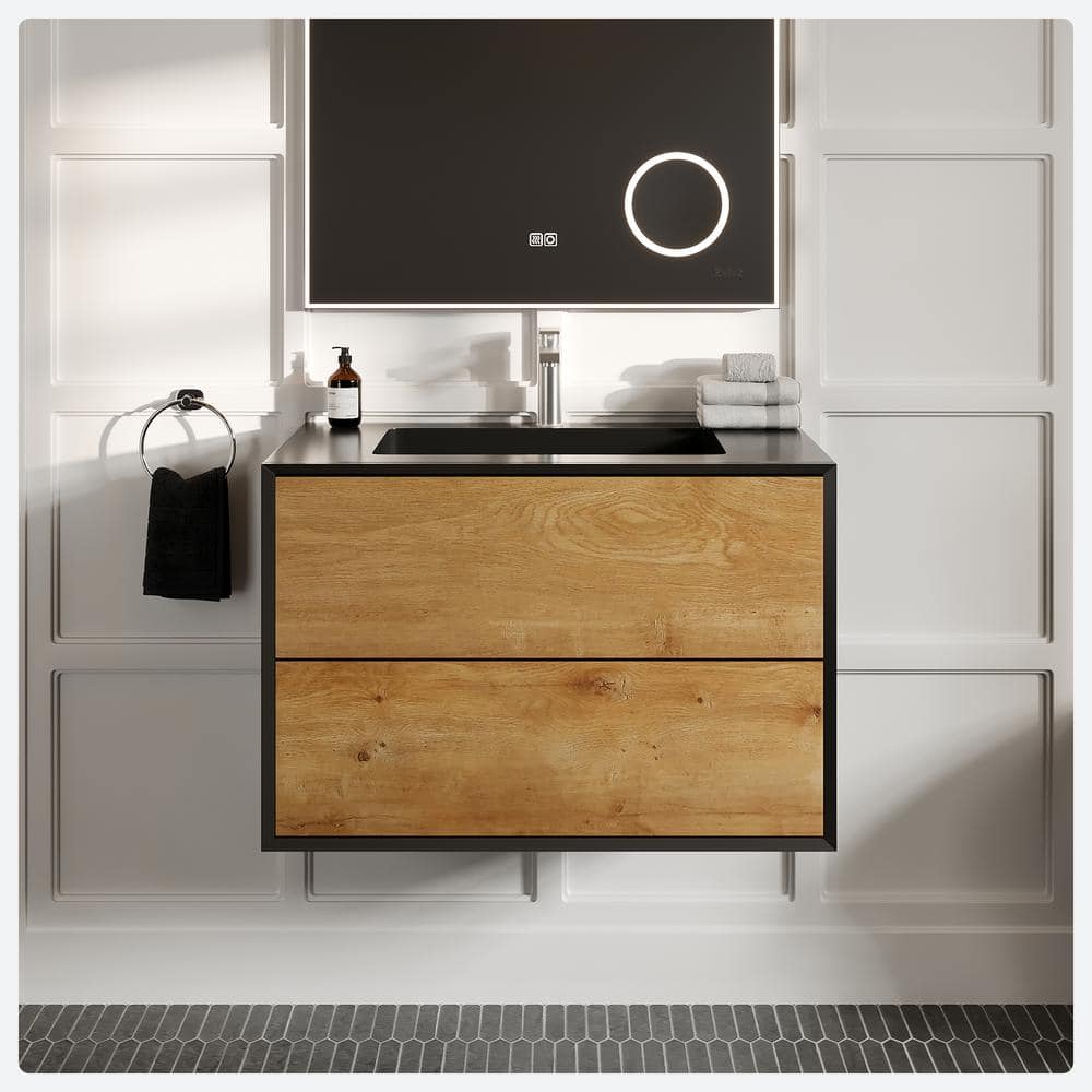 Vienna 36 in. W x 21 in. D x 22 in. H Bathroom Vanity in White Oak with White Acrylic Top with White Sink