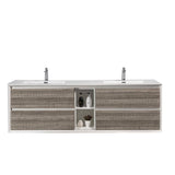 Vienna 75 in. W x 20.5 in. D x 22 in. H Floating Double Bathroom Vanity in Ash with Integrated Acrylic Top in White