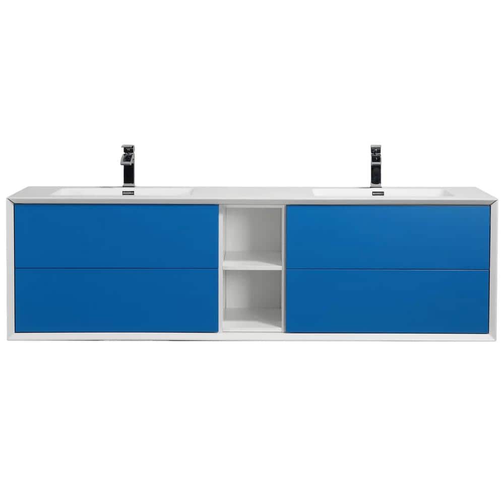 Vienna 75 in. W x 20.5 in. D x 22.5 in. H Floating Double Bathroom Vanity in Blue with White Acrylic Top