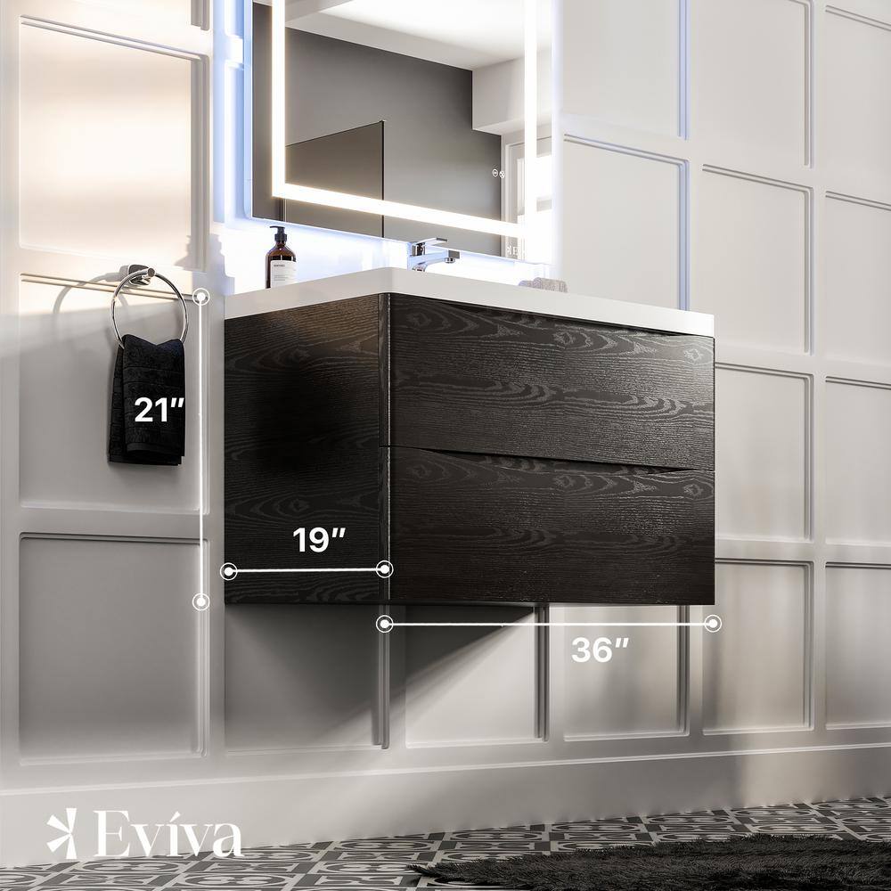 Eviva Smile 36 in. W x 20 in. D x 21 in. H Bathroom Vanity in Chesnut with White Acrylic Top with White Sink