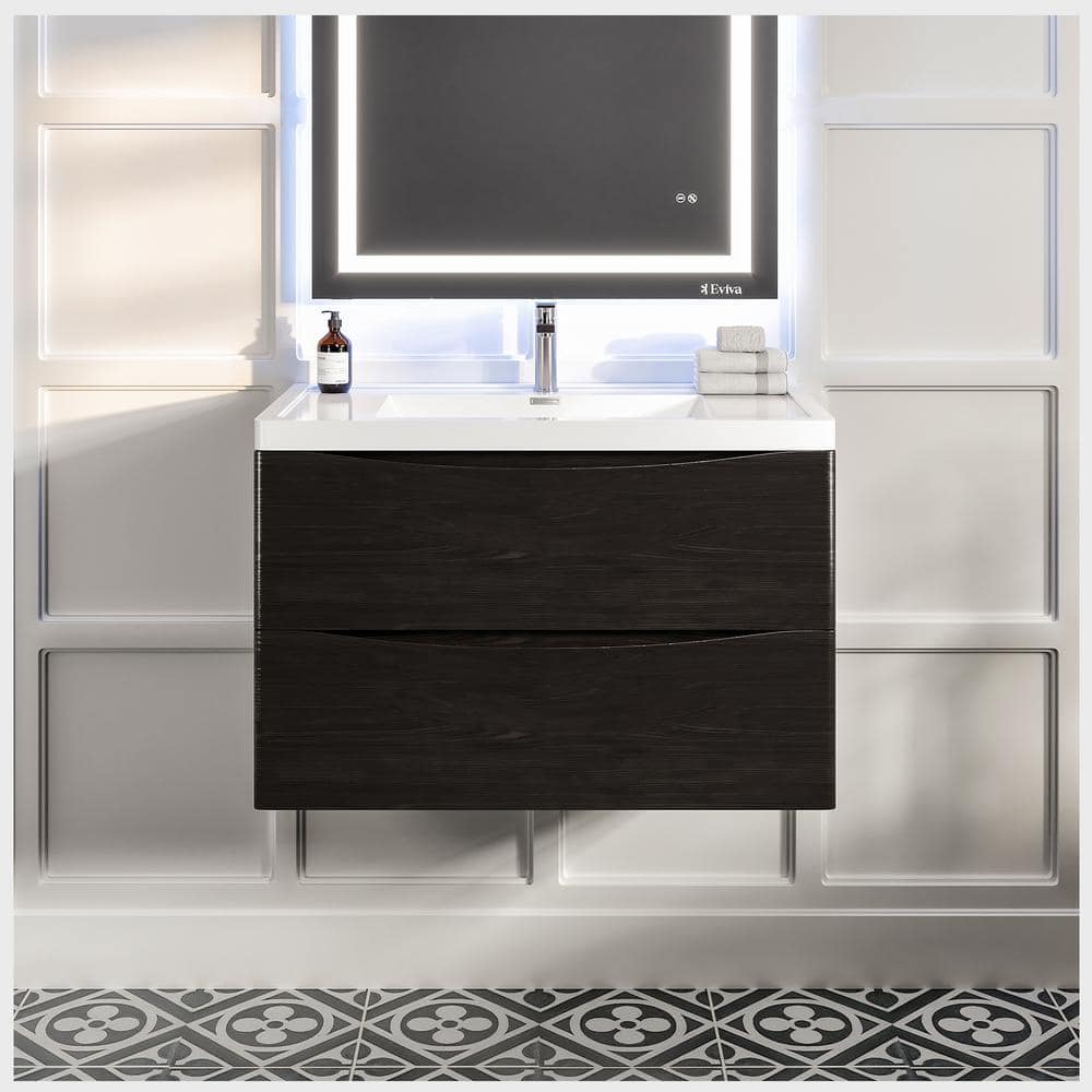 Eviva Smile 36 in. W x 20 in. D x 21 in. H Bathroom Vanity in Chesnut with White Acrylic Top with White Sink