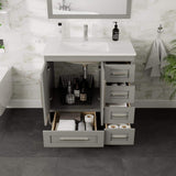 Eviva Loon 30 in. W. x 22 in. D x 34 in. H Bathroom Vanity in Gray with White Carrara Quartz Top and White Undermount Sink