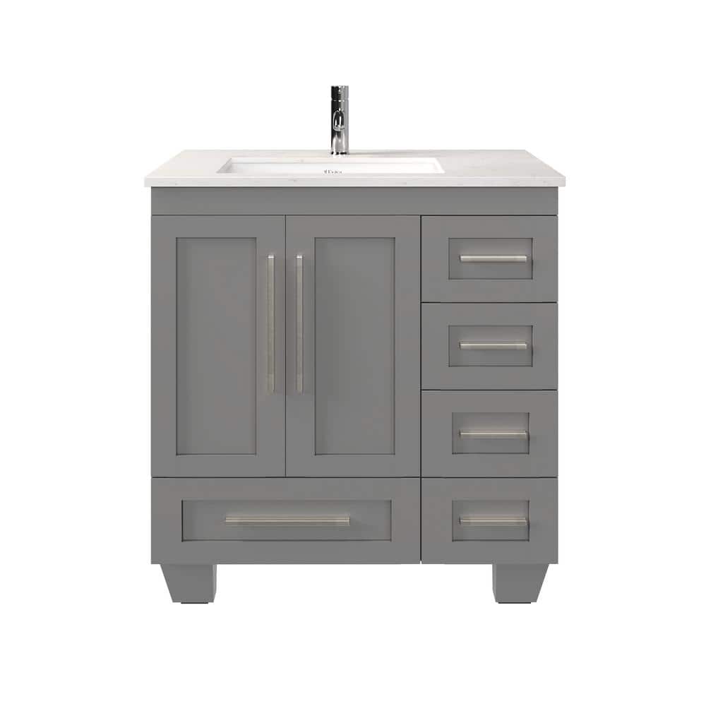 Eviva Loon 30 in. W. x 22 in. D x 34 in. H Bathroom Vanity in Gray with White Carrara Quartz Top and White Undermount Sink