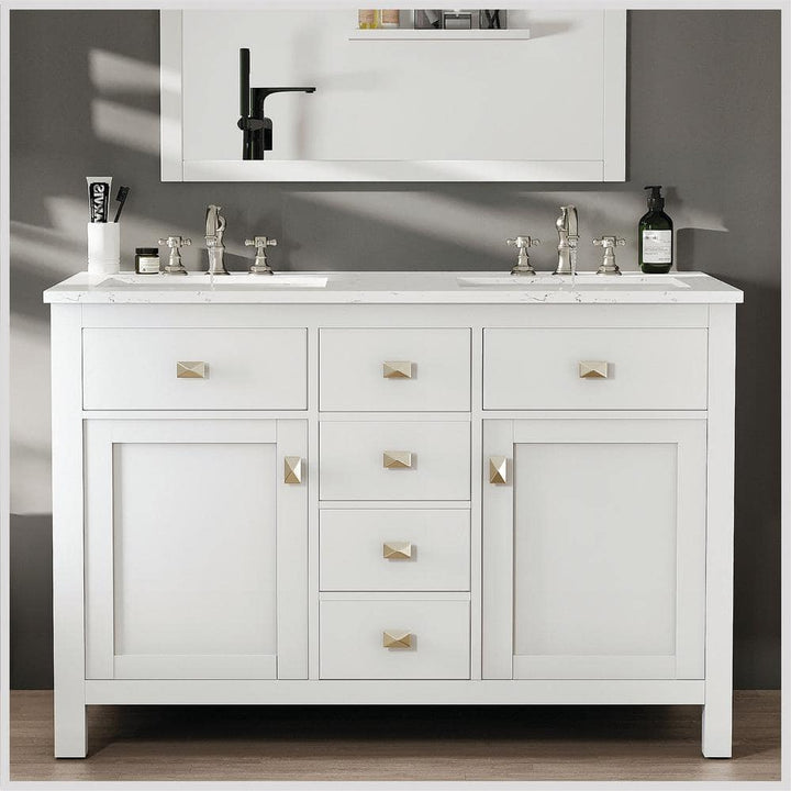 Eviva Artemis 48 in. W x 22 in. D x 34 in. H Double Bath Vanity in White with Quartz Top and White Undermount Sinks