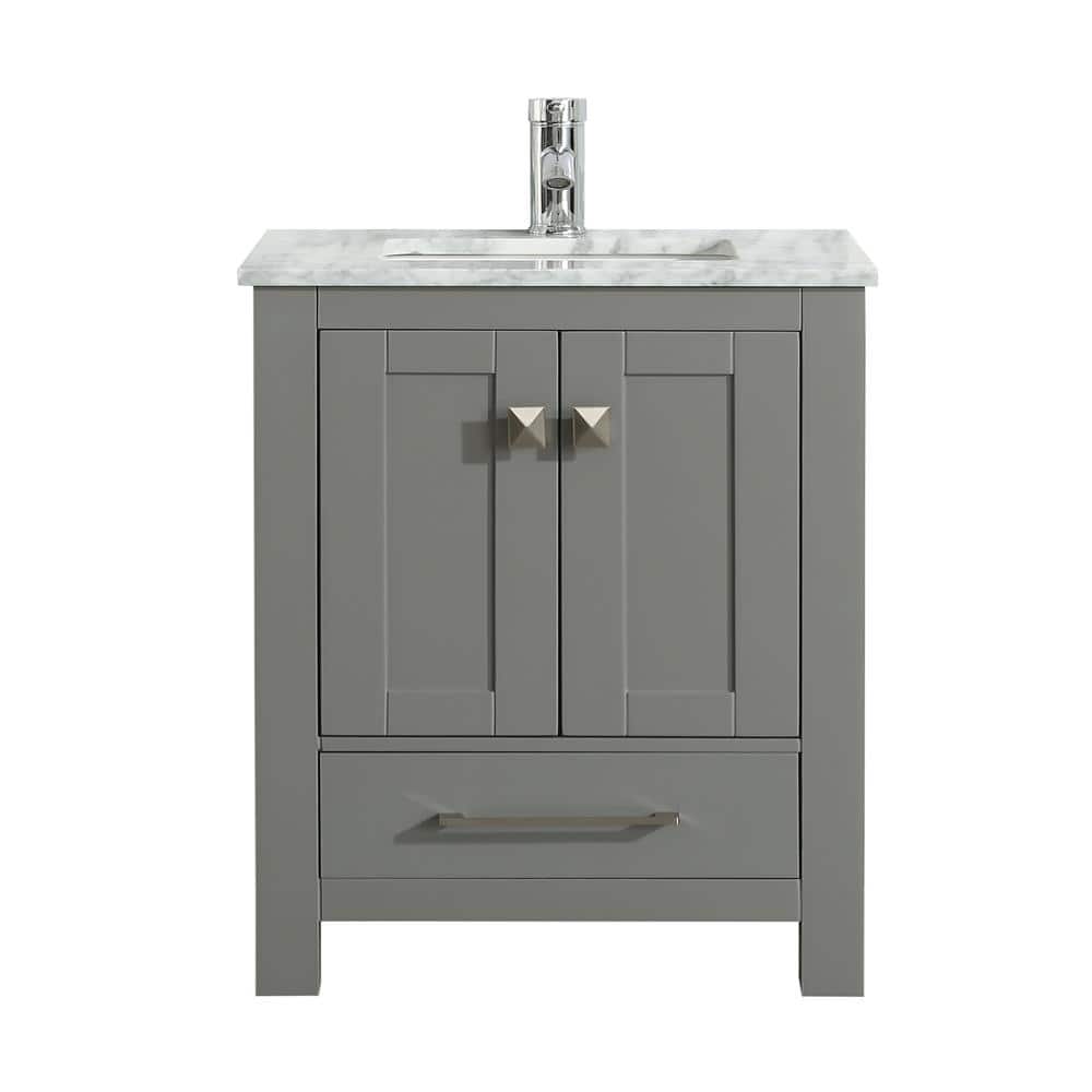 Eviva London 24 in. W x 18 in. D x 34 in. H Bathroom Vanity in Gray with White Carrara Marble Top with White Sink