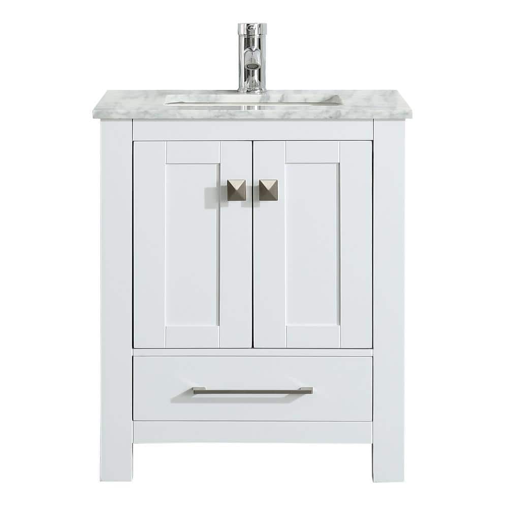 Eviva London 24 in. W x 18 in. D x 34 in. H Bathroom Vanity in White with White Carrara Marble Top with White Sink