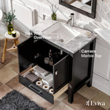 Eviva London 30 in. W x 18 in. D x 34 in. H Bathroom Vanity in Espresso with White Carrara Marble Top with White Sink