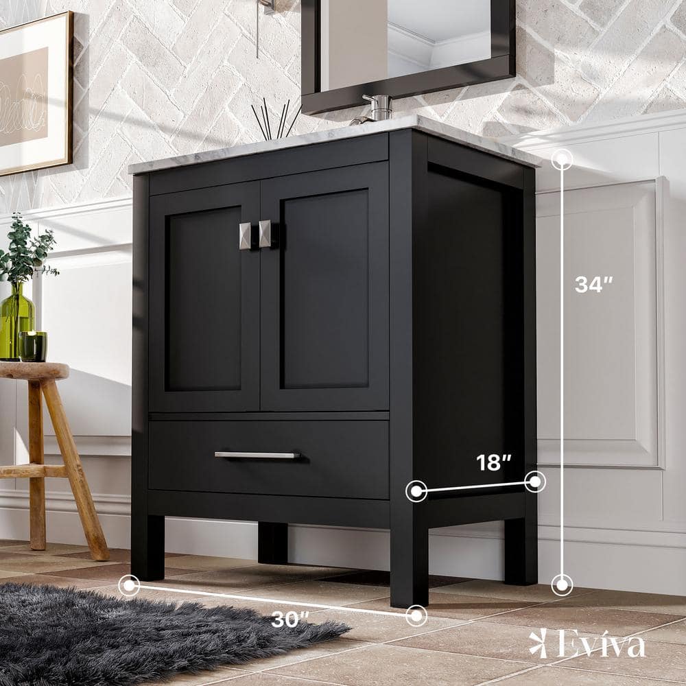 Eviva London 30 in. W x 18 in. D x 34 in. H Bathroom Vanity in Espresso with White Carrara Marble Top with White Sink
