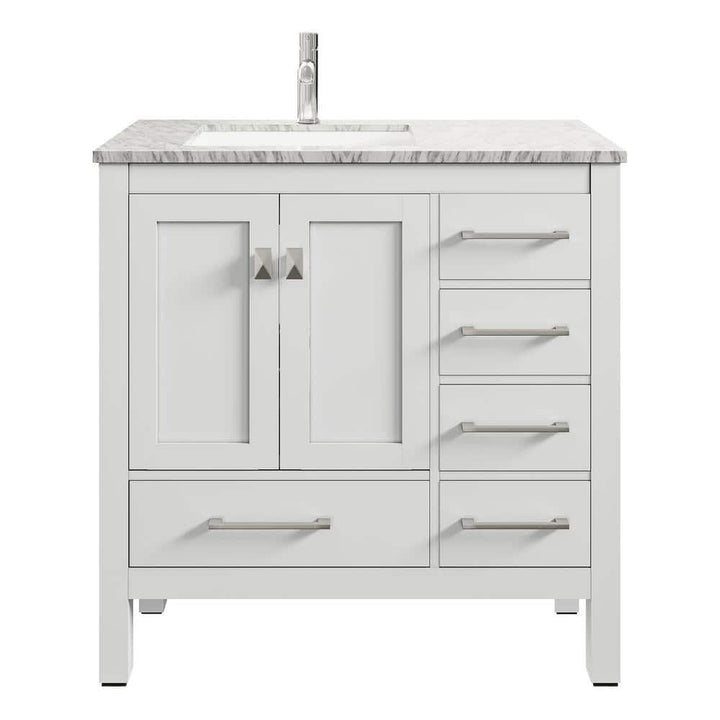 Eviva London 38 in. W x 18 in. D x 34 in. H Bathroom Vanity in White with White Carrara Marble Top with White Sink