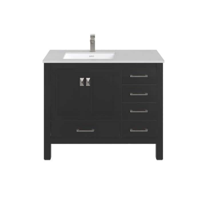 Eviva London 42 in. W x 18 in. D x 34 in. H Bathroom Vanity in Espresso with White Carrara Quartz Top with White Sink