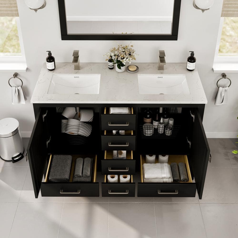 Eviva London 48 in. W x 18 in. D x 34 in. H Double Bathroom Vanity in Espresso with White Carrara Marble Top and White Undermount Sinks
