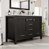 Eviva London 48 in. W x 18 in. D x 34 in. H Double Bathroom Vanity in Espresso with White Carrara Marble Top and White Undermount Sinks