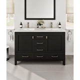 Eviva London 48 in. W x 18 in. D x 34 in. H Double Bathroom Vanity in Espresso with White Carrara Marble Top and White Undermount Sinks