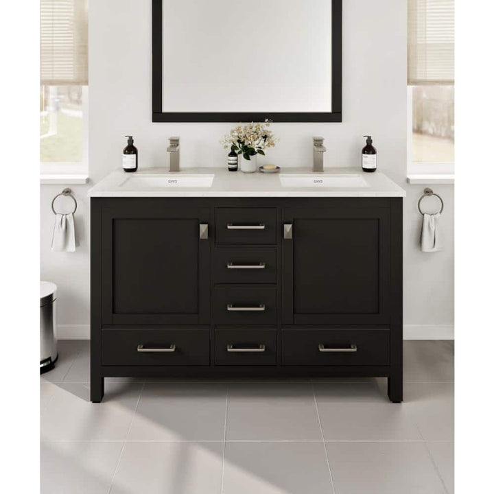 Eviva London 48 in. W x 18 in. D x 34 in. H Double Bathroom Vanity in Espresso with White Carrara Marble Top and White Undermount Sinks