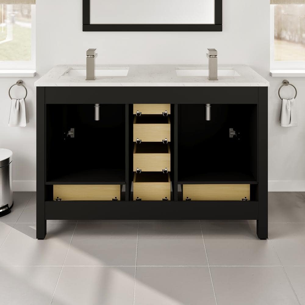 Eviva London 48 in. W x 18 in. D x 34 in. H Double Bathroom Vanity in Espresso with White Carrara Marble Top and White Undermount Sinks