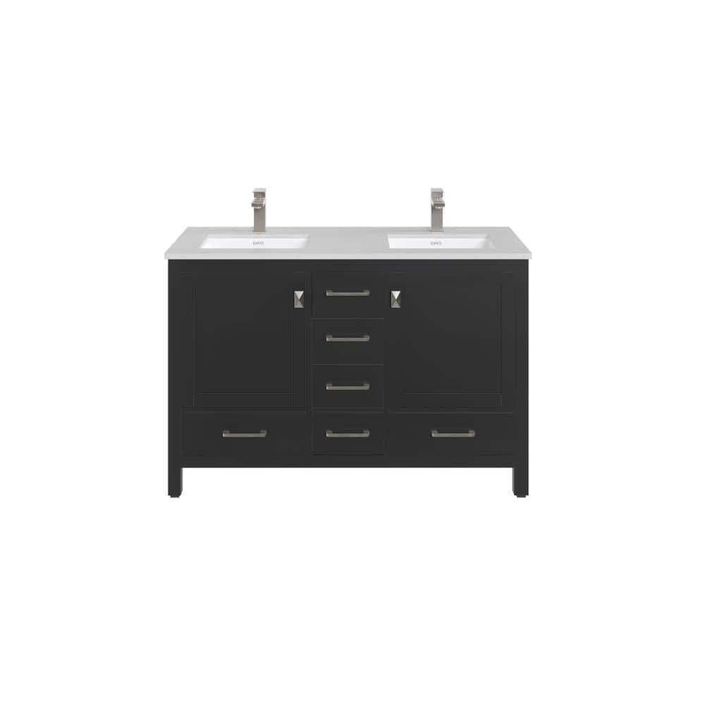 Eviva London 48 in. W x 18 in. D x 34 in. H Double Bathroom Vanity in Espresso with White Carrara Marble Top and White Undermount Sinks