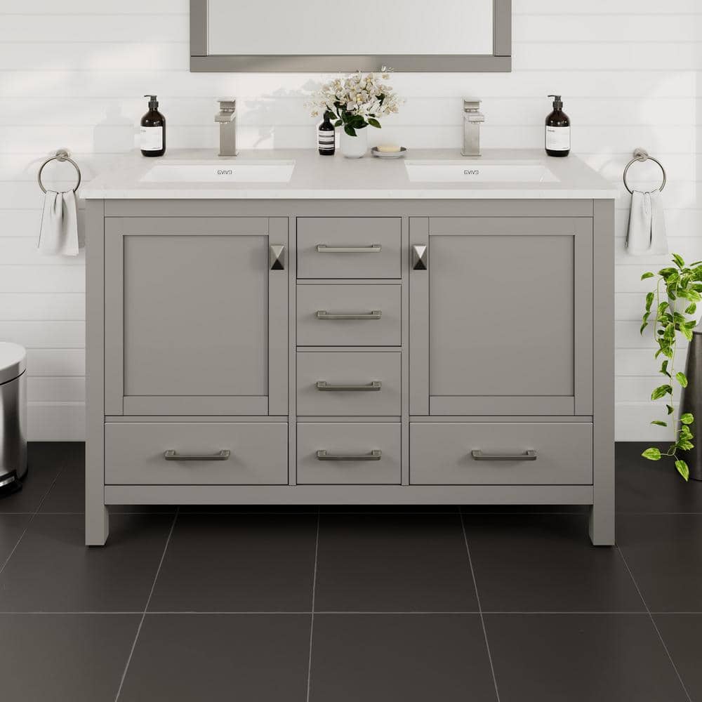 Eviva London 48 in. W x 18 in. D x 34 in. H Double Bathroom Vanity in Gray with White Carrara Marble Top and White Undermount Sinks