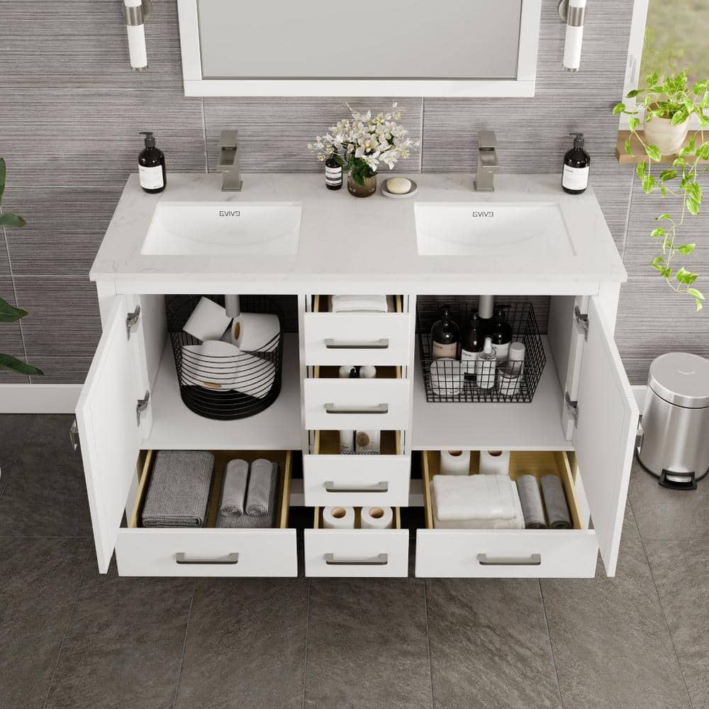 Eviva London 48 in. W x 18 in. D x 34 in. H Double Bathroom Vanity in White with White Carrara Marble Top and White Undermount Sinks