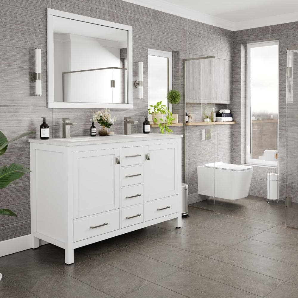Eviva London 48 in. W x 18 in. D x 34 in. H Double Bathroom Vanity in White with White Carrara Marble Top and White Undermount Sinks