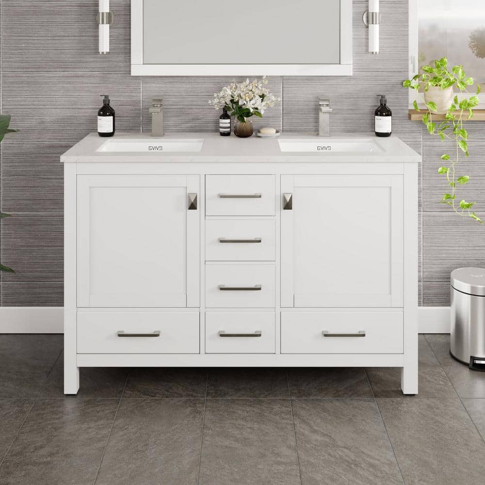 Eviva London 48 in. W x 18 in. D x 34 in. H Double Bathroom Vanity in White with White Carrara Marble Top and White Undermount Sinks