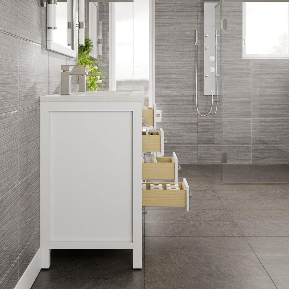 Eviva London 48 in. W x 18 in. D x 34 in. H Double Bathroom Vanity in White with White Carrara Marble Top and White Undermount Sinks