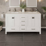 Eviva London 60 in. W x 18 in. D x 34 in. H Double Bathroom Vanity in White with White Carrara Marble Top and White Undermount Sinks