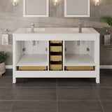 Eviva London 60 in. W x 18 in. D x 34 in. H Double Bathroom Vanity in White with White Carrara Marble Top and White Undermount Sinks