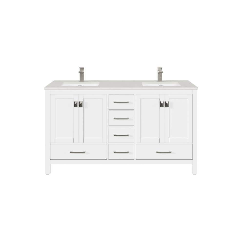 Eviva London 60 in. W x 18 in. D x 34 in. H Double Bathroom Vanity in Gray with White Carrara Marble Top and White Sinks