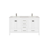 Eviva London 60 in. W x 18 in. D x 34 in. H Double Bathroom Vanity in Gray with White Carrara Marble Top and White Sinks