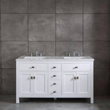 Eviva Memphis 60 in. W x 22 in. D x 33.7 in. H Double Bathroom Vanity in White with White Carrara Style Stone Top with Sinks