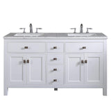 Eviva Memphis 60 in. W x 22 in. D x 33.7 in. H Double Bathroom Vanity in White with White Carrara Style Stone Top with Sinks