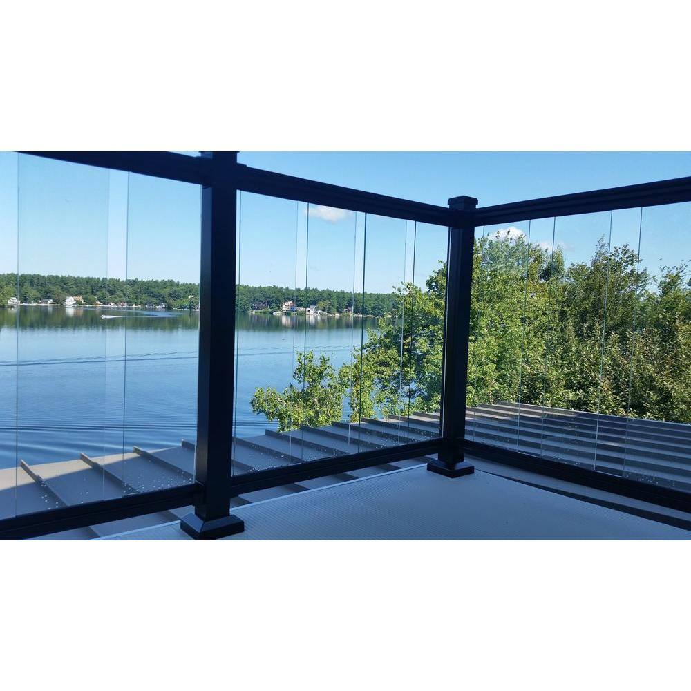 EZ Handrail 8 ft. x 42 in. Aluminum Textured Black 8 in. Glass Baluster Rail Kit