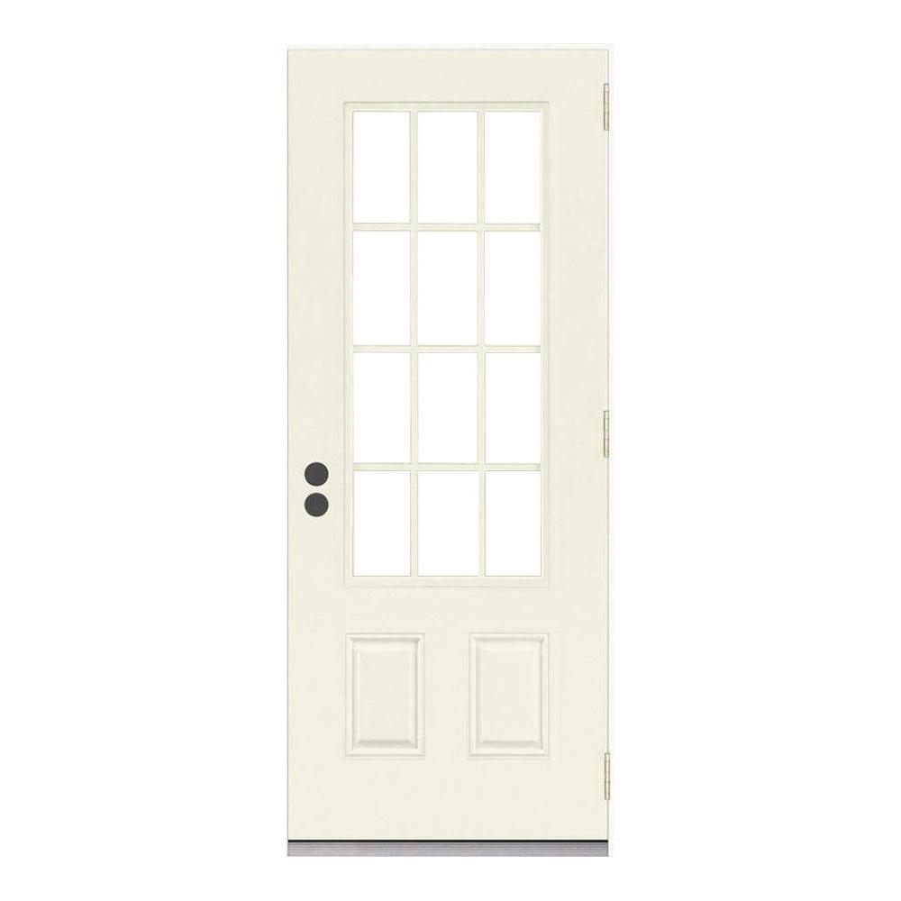 32 in. x 80 in. 12 Lite Primed Steel Prehung Left-Hand Outswing Back Door - Super Arbor