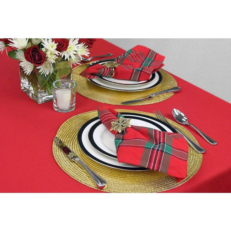 Christmas 60 in. x 104 in. Red Solid Polyester Tablecloth