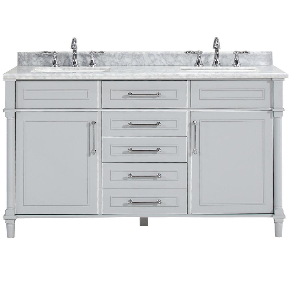 Aberdeen 60 in. W x 22 in. D Vanity in Black with Carrara Marble Top with White Sinks - Super Arbor