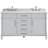 Aberdeen 60 in. W x 22 in. D Vanity in Black with Carrara Marble Top with White Sinks - Super Arbor