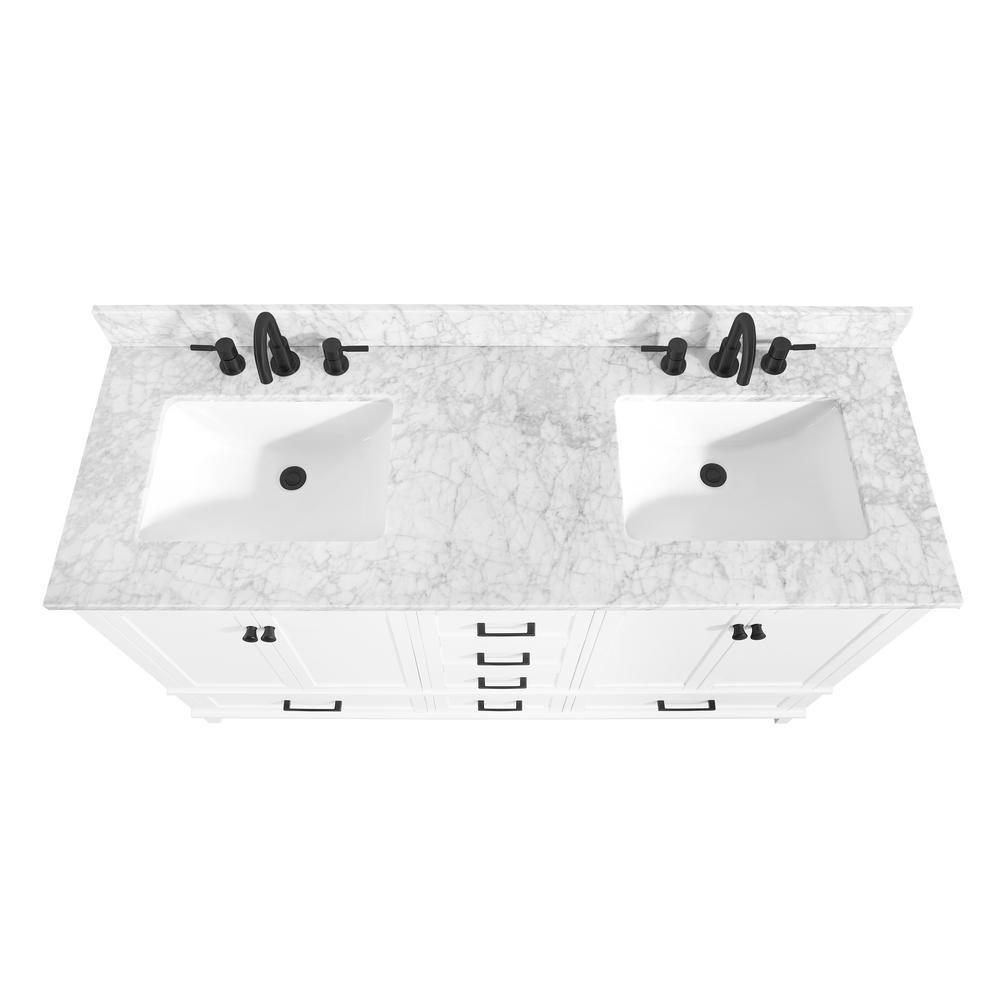Merryfield 61 in. W x 22 in. D Bath Vanity in White with Marble Vanity Top in Carrara White with White Basin - Super Arbor