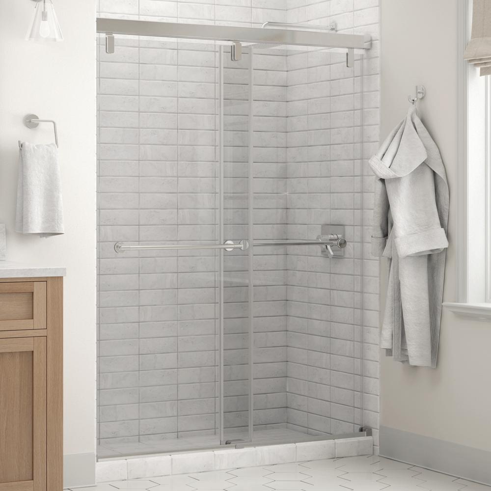 Lyndall 60 in. x 71-1/2 in. Frameless Mod Soft-Close Sliding Shower Door in Matte Black with 1/4 in. (6 mm) Clear Glass - Super Arbor