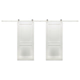48 in. x 80 in. Bi-Part Shaker 2-Panel Solid Core Primed Pine Wood Sliding Barn Door with Bronze Hardware Kit - Super Arbor
