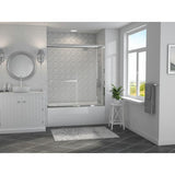 Paragon 3/16 B Series 64 in. x 57 in. Semi-Framed Sliding Tub Door with Towel Bar in Brushed Nickel and Clear Glass