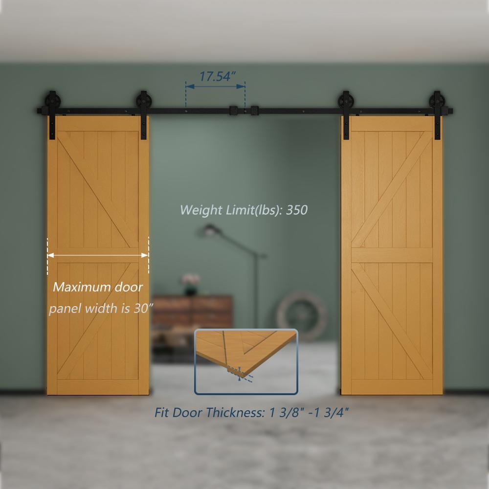 10 ft./120 in. Black Steel Sliding Barn Door Track and Hardware Kit for Double Doors with Floor GuideBigwheel J Shape) - Super Arbor
