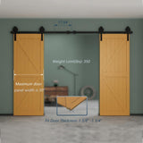 10 ft./120 in. Black Steel Sliding Barn Door Track and Hardware Kit for Double Doors with Floor GuideBigwheel J Shape) - Super Arbor