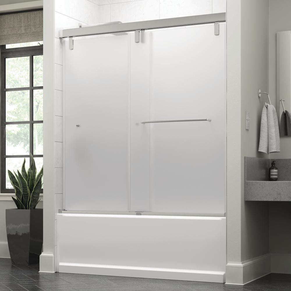 Portman 60 x 59-1/4 in. Frameless Mod Soft-Close Sliding Bathtub Door in Nickel with 3/8 in. (10mm) Clear Glass - Super Arbor