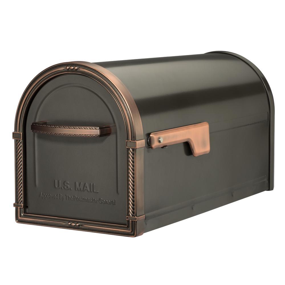 Bungalow Rubbed Bronze Post Mount Mailbox with Antique Nickel Accents - Super Arbor