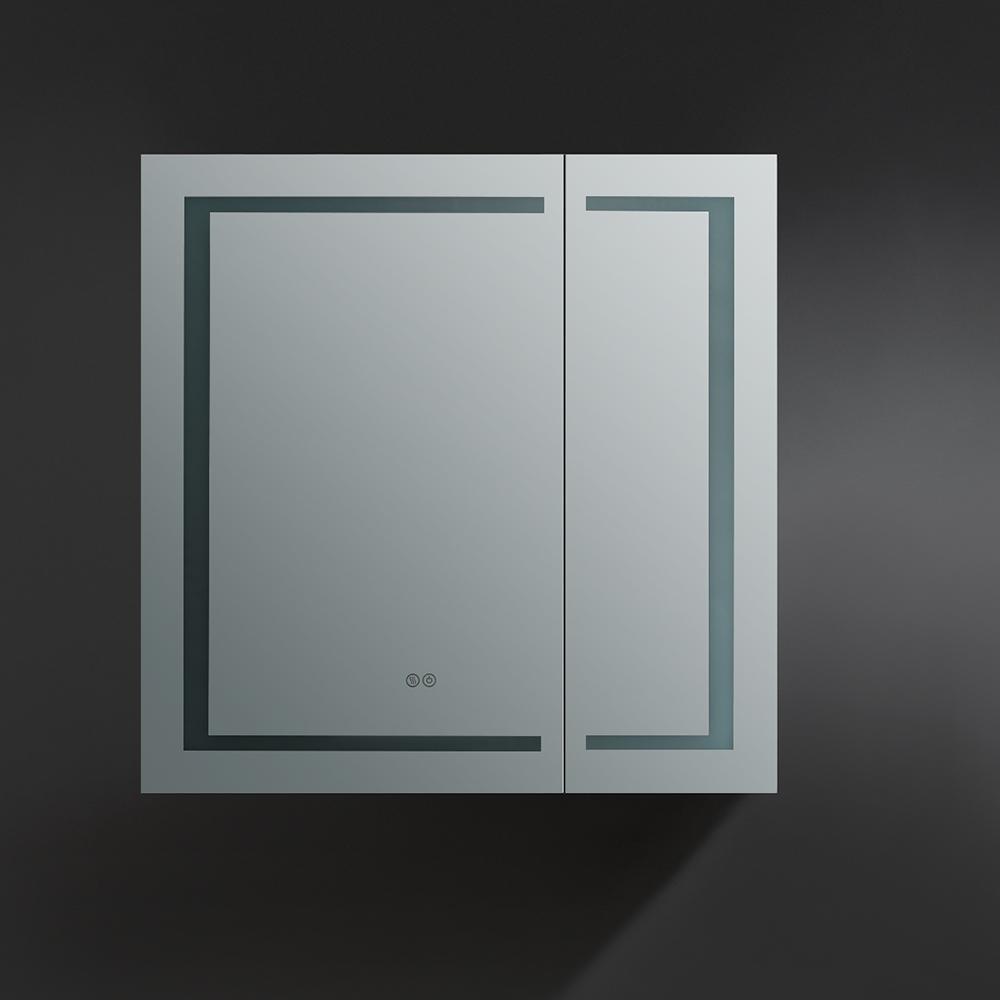 Spazio 36 in. W x 36 in. H Recessed or Surface Mount Medicine Cabinet with LED Lighting and Mirror Defogger - Super Arbor