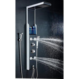 53 in. 4-Jet Shower Panel System with Shelf LED Rainfall Waterfall Head Handshower and Bidet Sprayer in Silver Black